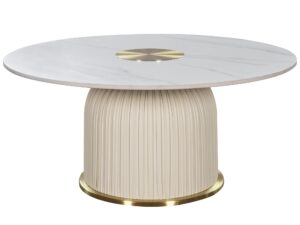 Kawowy Stolik Zaokrąglona Podstawa Ekoskóra Złoty Akcent – Virtus