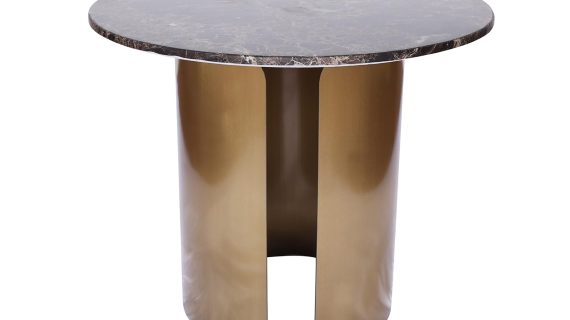 Okrągły Stolik Brązowy Blat Złote Nogi Tafle – Virtus