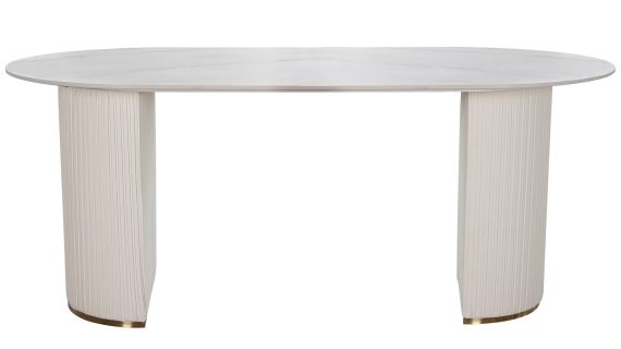 Stół 180cm Złota Stal Podstawa Biały Marmur – Virtus