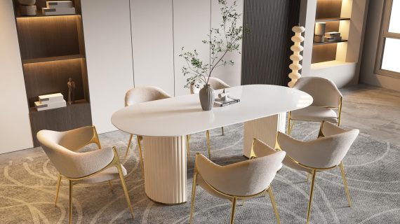 miniaturka Stół 180cm Złota Stal Podstawa Biały Marmur – Virtus