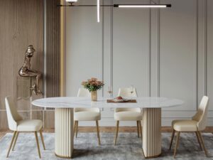 miniaturka Stół 180cm Złota Stal Podstawa Biały Marmur – Virtus