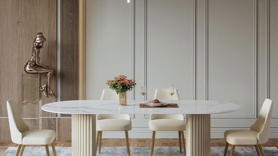 miniaturka Stół 180cm Złota Stal Podstawa Biały Marmur – Virtus