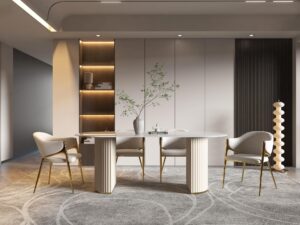 miniaturka Stół 180cm Złota Stal Podstawa Biały Marmur – Virtus