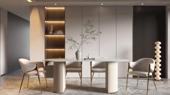 miniaturka Stół 180cm Złota Stal Podstawa Biały Marmur – Virtus