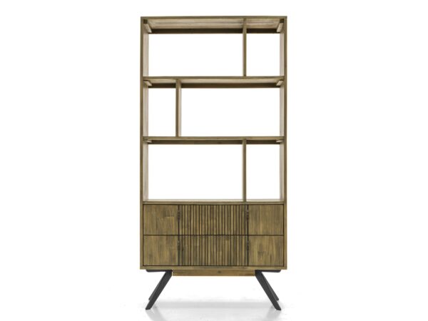 Regał modern drewniany z lamelami na szufladach