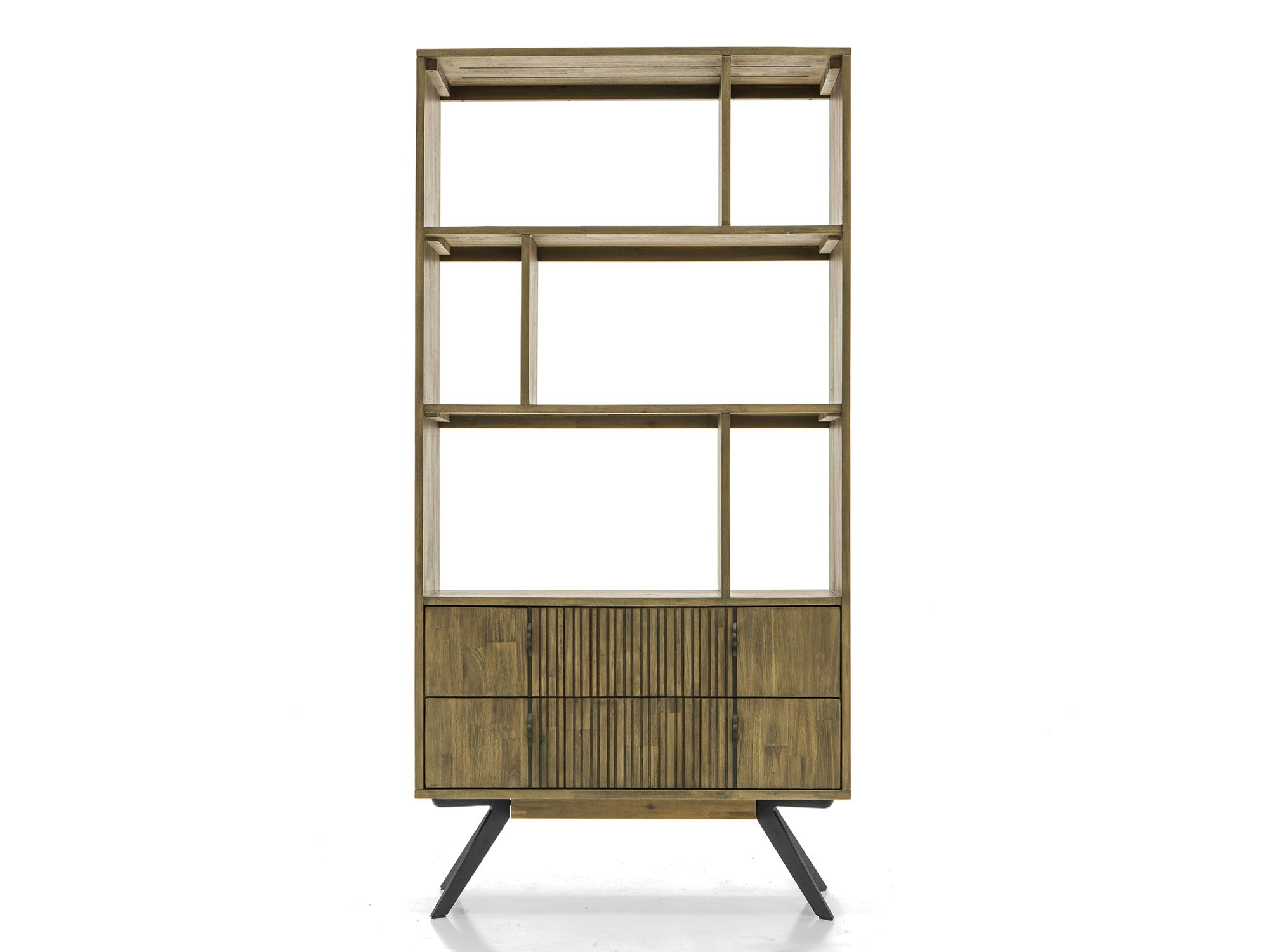 Regał modern drewniany z lamelami na szufladach