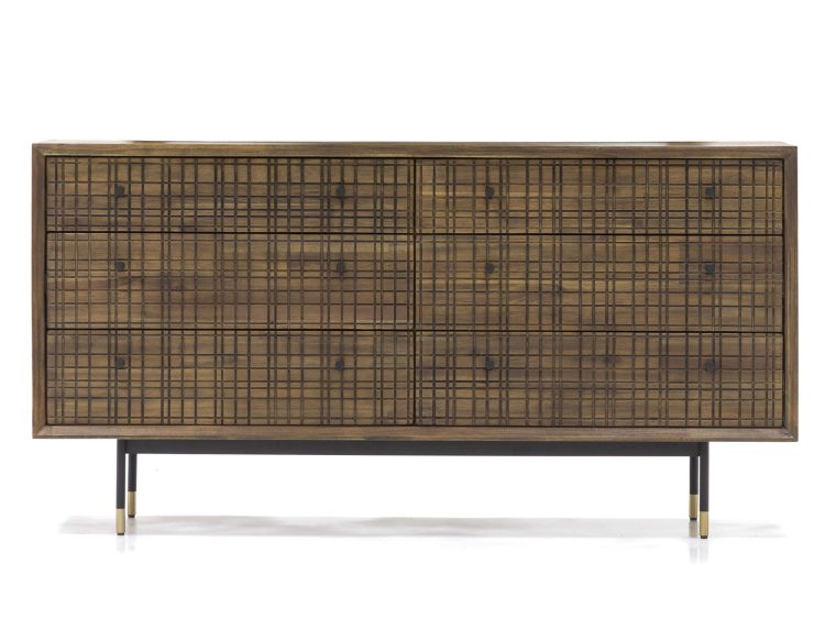 Komoda czterodrzwiowa z plecionymi frontami, widok pełny