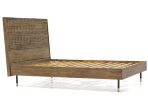 miniaturka Drewniane łóżko retro z metalem i złotymi zdobieniami – Enigma