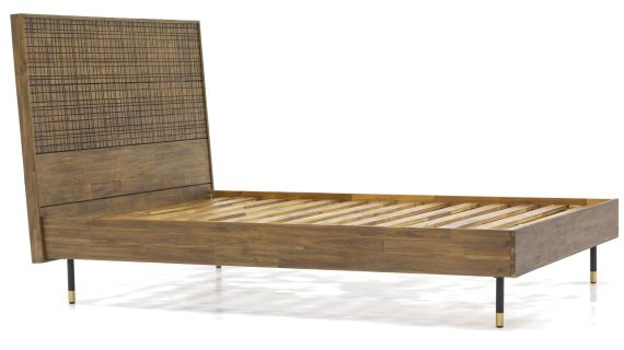 miniaturka Drewniane łóżko retro z metalem i złotymi zdobieniami – Enigma