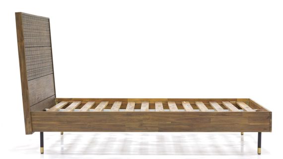 miniaturka Drewniane łóżko retro z metalem i złotymi zdobieniami – Enigma