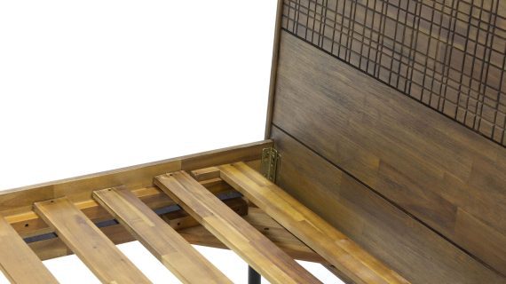 miniaturka Drewniane łóżko retro z metalem i złotymi zdobieniami – Enigma