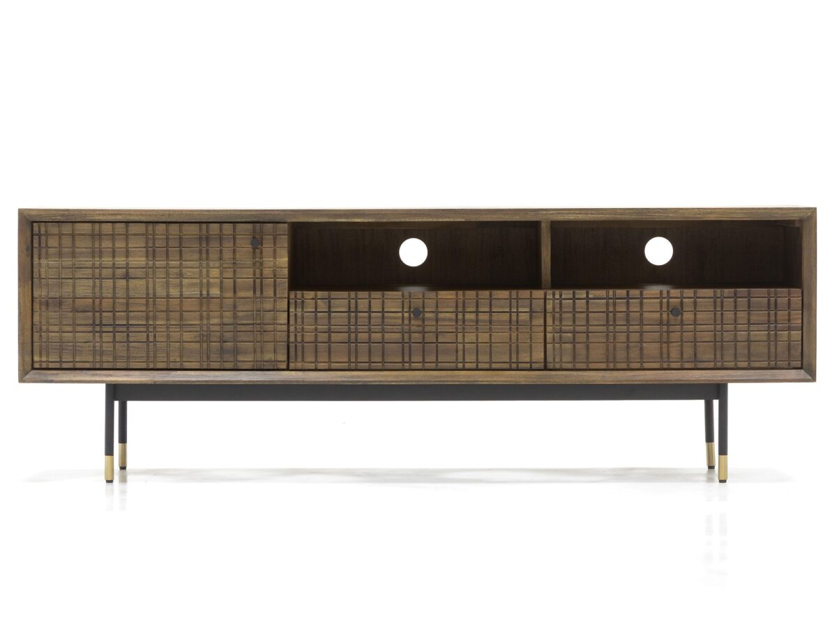 Drewniana Komoda RTV Retro Metalowe Akcenty – Enigma