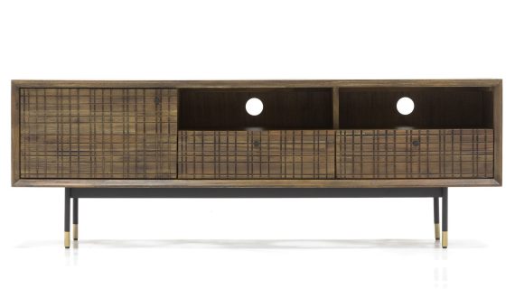 Drewniana Komoda RTV Retro Metalowe Akcenty – Enigma