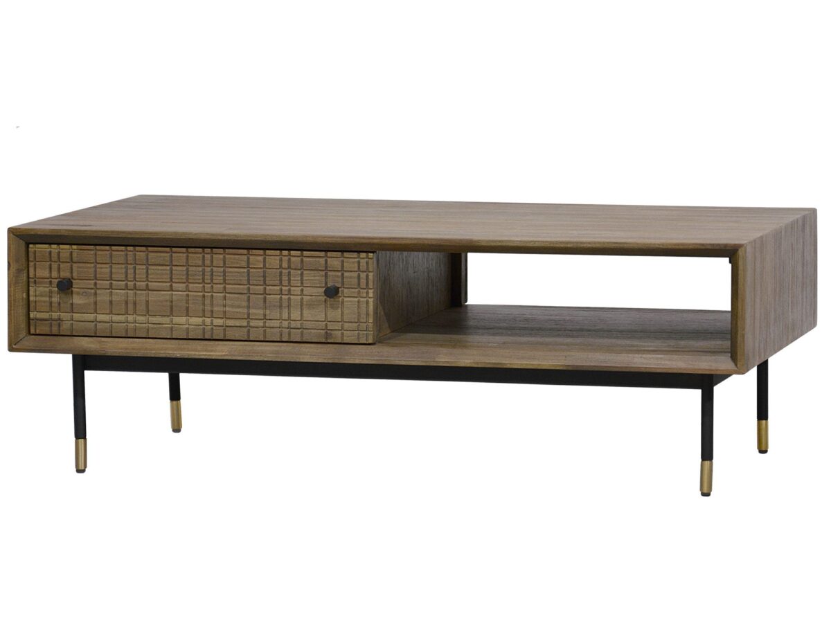 Kawowy Stolik Retro Drewniany Metalowe Nóżki – Enigma