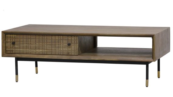 Kawowy Stolik Retro Drewniany Metalowe Nóżki – Enigma