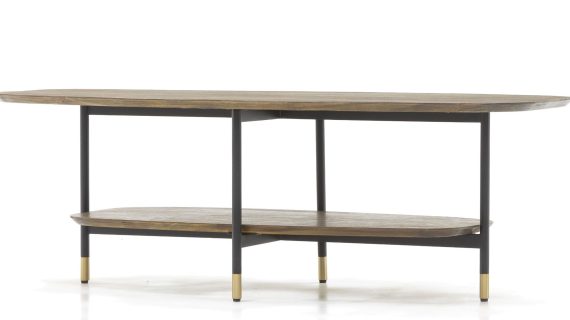 miniaturka Drewniany Stolik Kawowy z Półką Złote Akcenty – Enigma