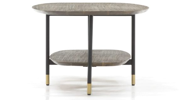 miniaturka Drewniany Stolik Kawowy z Półką Złote Akcenty – Enigma