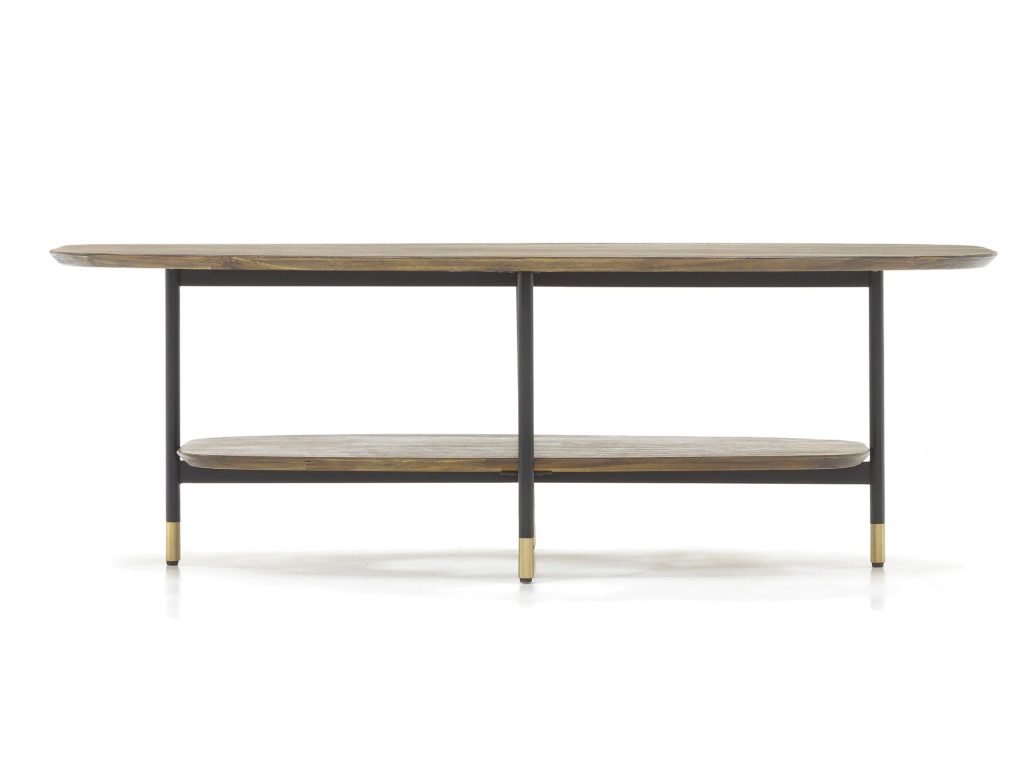 Drewniany Stolik Kawowy z Półką Złote Akcenty – Enigma