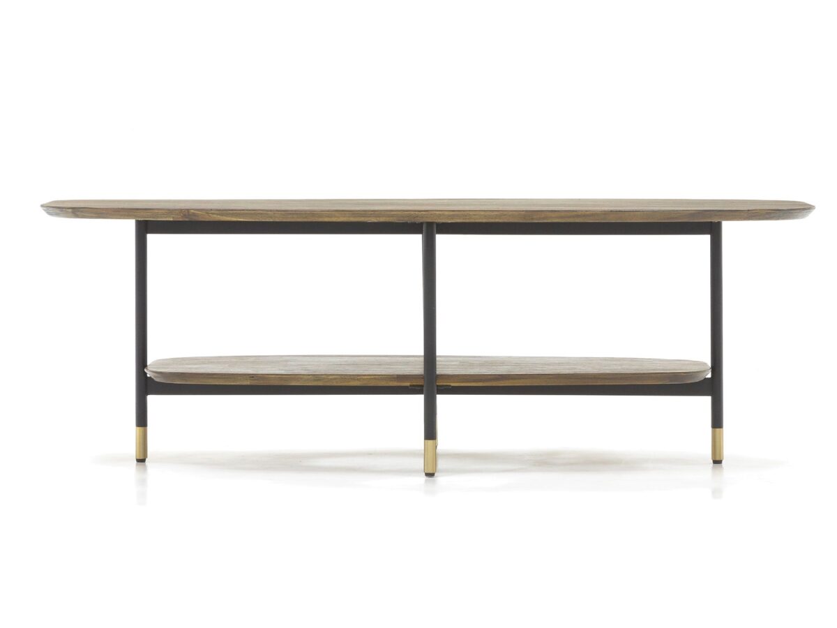 Drewniany Stolik Kawowy z Półką Złote Akcenty – Enigma