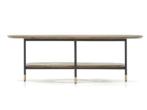 Drewniany Stolik Kawowy z Półką Złote Akcenty – Enigma