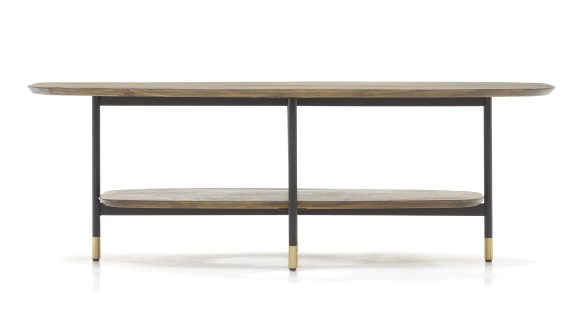 Drewniany Stolik Kawowy z Półką Złote Akcenty – Enigma