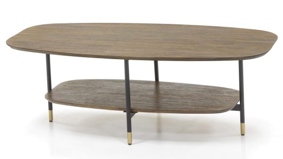 miniaturka Drewniany Stolik Kawowy z Półką Złote Akcenty – Enigma