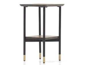 miniaturka Retro stolik drewniany z metalem i złotymi detalami – Enigma