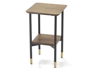 Retro stolik drewniany z metalem i złotymi detalami – Enigma