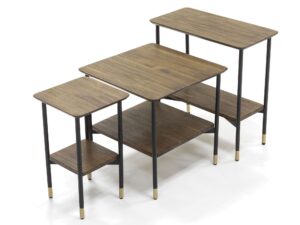 miniaturka Retro stolik drewniany z metalem i złotymi detalami – Enigma