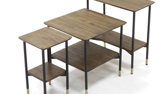 miniaturka Retro stolik drewniany z metalem i złotymi detalami – Enigma