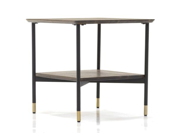 Stolik kwadratowy z półką i blatem drewnianym