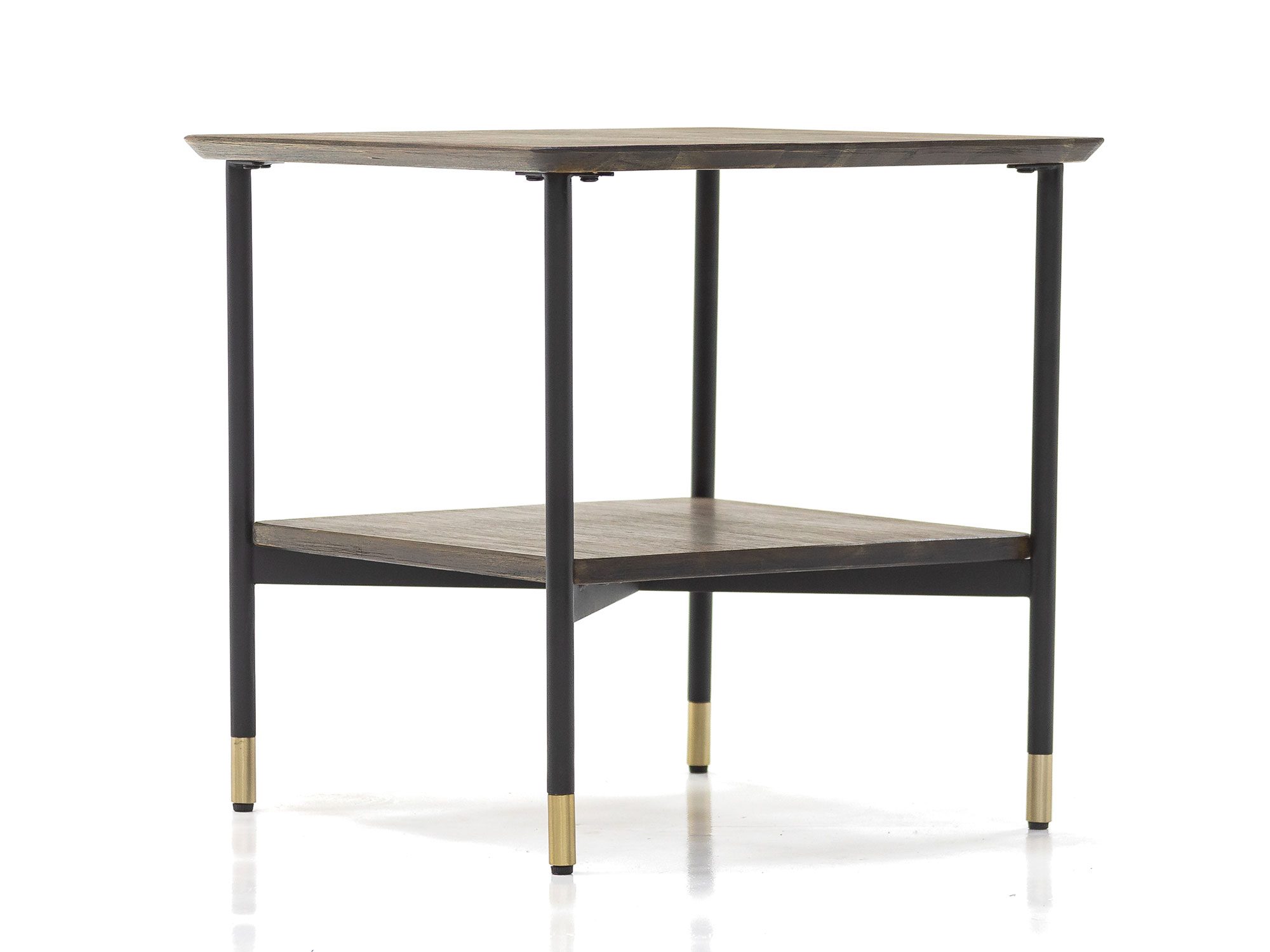 Stolik kwadratowy z półką i blatem drewnianym