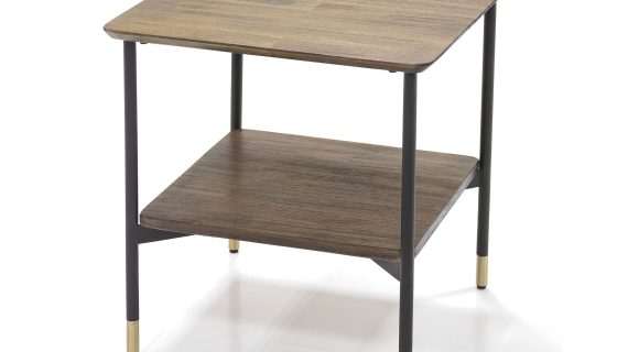 miniaturka Designerski stolik retro z drewna i złotymi akcentami – Enigma