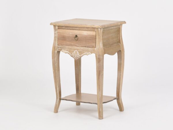 Szafka nocna z rzeźbieniami i uchwytem w stylu retro