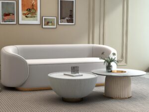 miniaturka Kawowy Stolik Zaokrąglona Podstawa Ekoskóra Złoty Akcent – Virtus