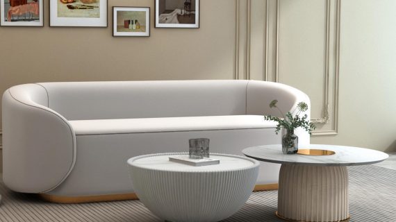 miniaturka Kawowy Stolik Zaokrąglona Podstawa Ekoskóra Złoty Akcent – Virtus