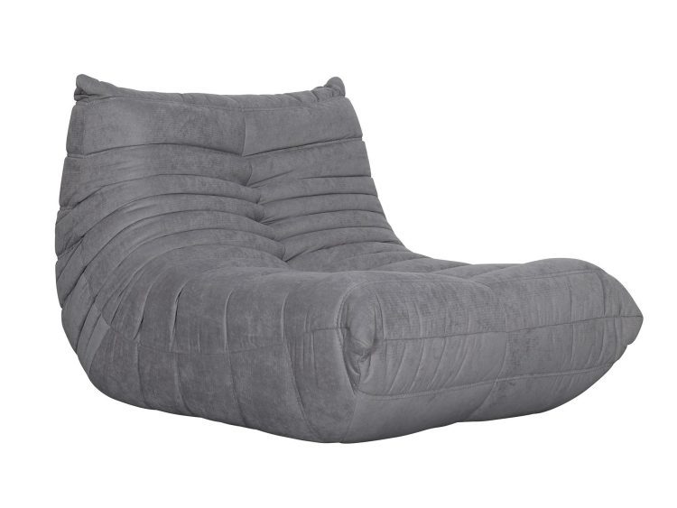 Fotel relaksacyjny w kolorze jasnoszarym z obłym kształtem i wygodnym profilowaniem