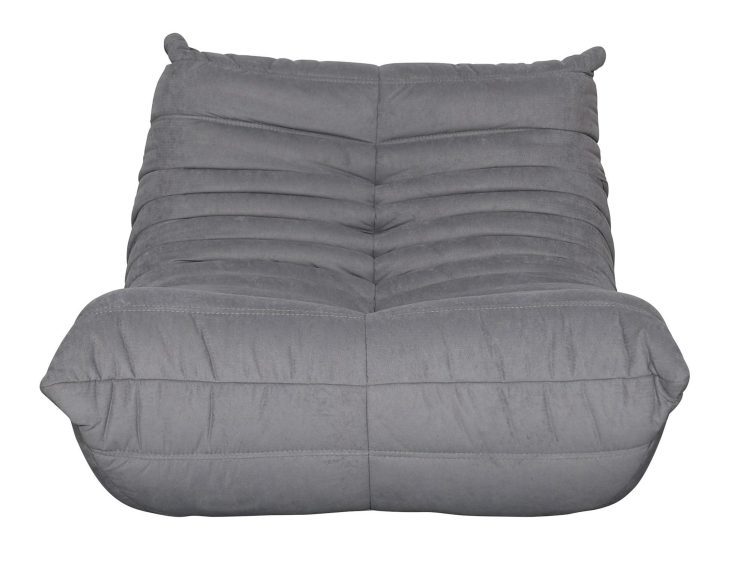 Tapicerowany fotel podłogowy w odcieniu grafitowym z miękkim siedziskiem i oparciem w formie poduch