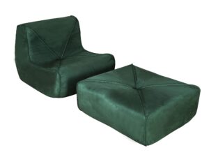 miniaturka Fotel z Podnóżkiem Butelkowa Zieleń Welur – Zenith