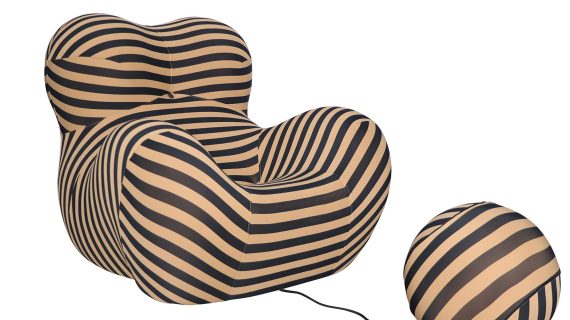 Fotel z Podnóżkiem Organiczna Forma Beżowo-Czarny – Zenith