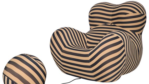 miniaturka Fotel z Podnóżkiem Organiczna Forma Beżowo-Czarny – Zenith