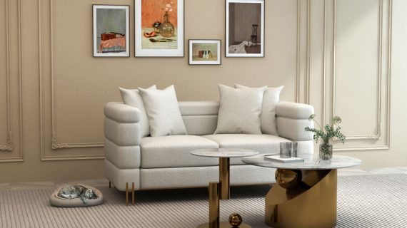 miniaturka Sofa Dwuosobowa Elegancka Ecru Tkanina Boucle – Zenith