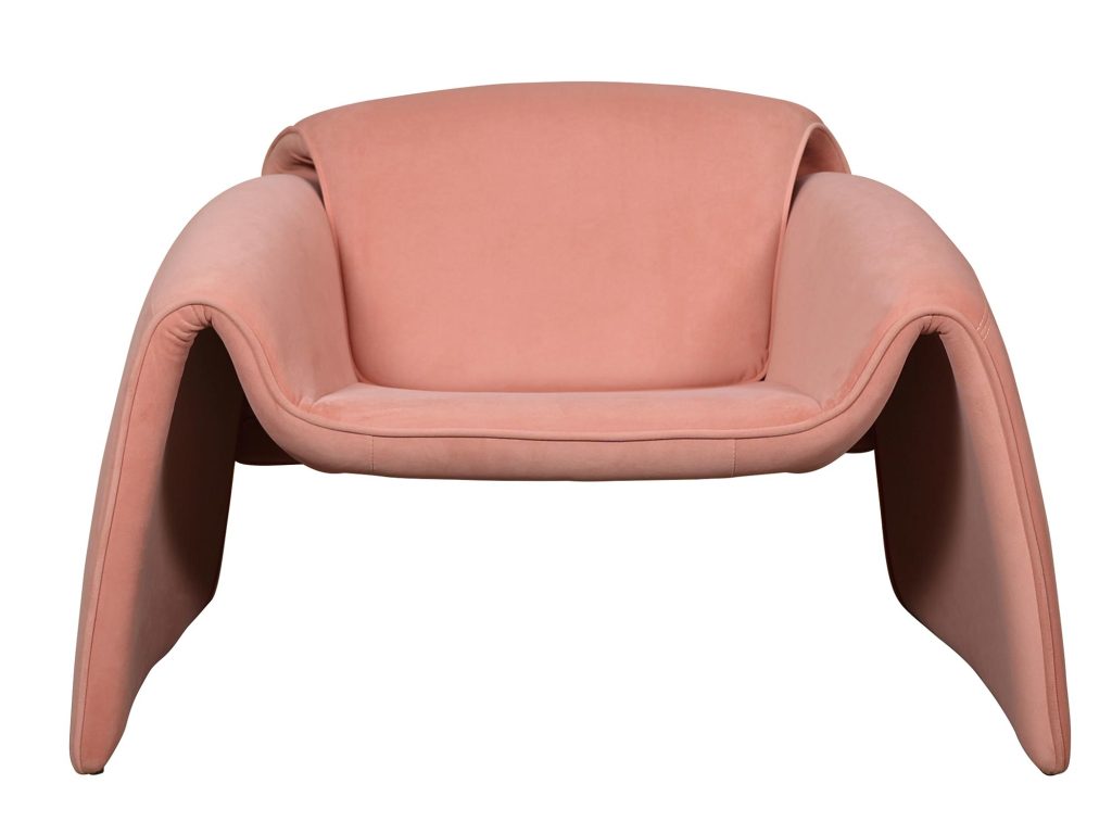 Brzoskwiniowy Fotel Welurowy Geometryczny Styl – Zenith