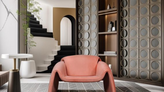 miniaturka Brzoskwiniowy Fotel Welurowy Geometryczny Styl – Zenith