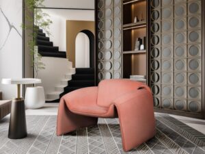 miniaturka Brzoskwiniowy Fotel Welurowy Geometryczny Styl – Zenith