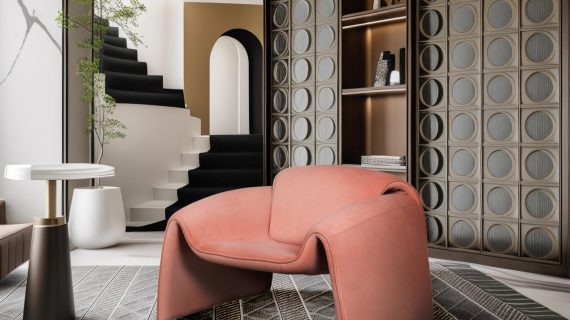 miniaturka Brzoskwiniowy Fotel Welurowy Geometryczny Styl – Zenith