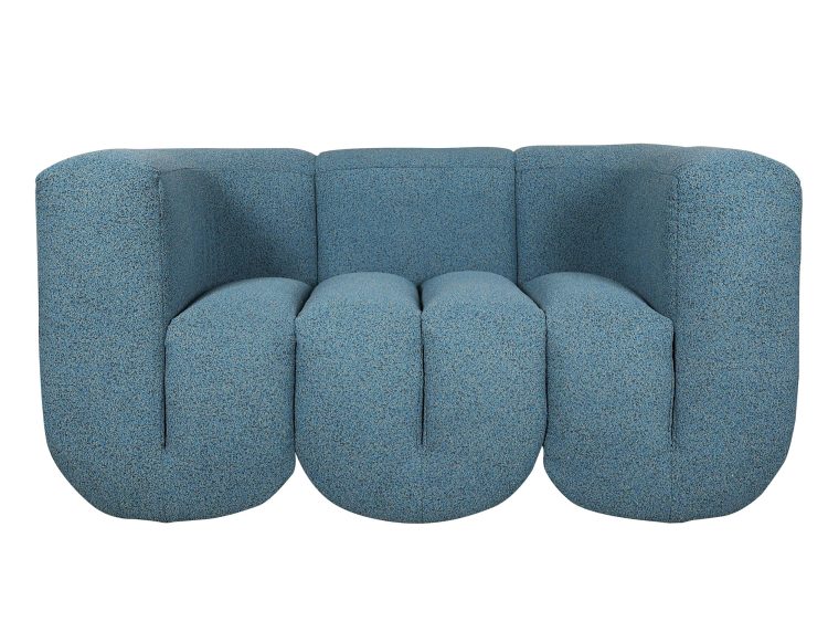 Modułowa sofa trzyosobowa w kolorze niebieskim, obicie boucle