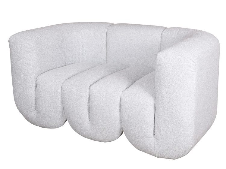 Biała sofa modułowa trzyosobowa z miękkim obiciem boucle