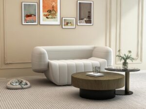 miniaturka Mid-Century Sofa Biała Welur – Zenith