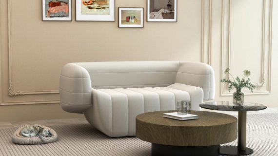 miniaturka Mid-Century Sofa Biała Welur – Zenith